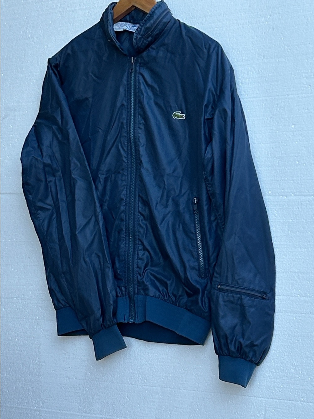 Vintage 80’s Blue Label Lacoste Men's Navy Zip-Front Windbreaker Jacket. Medium.